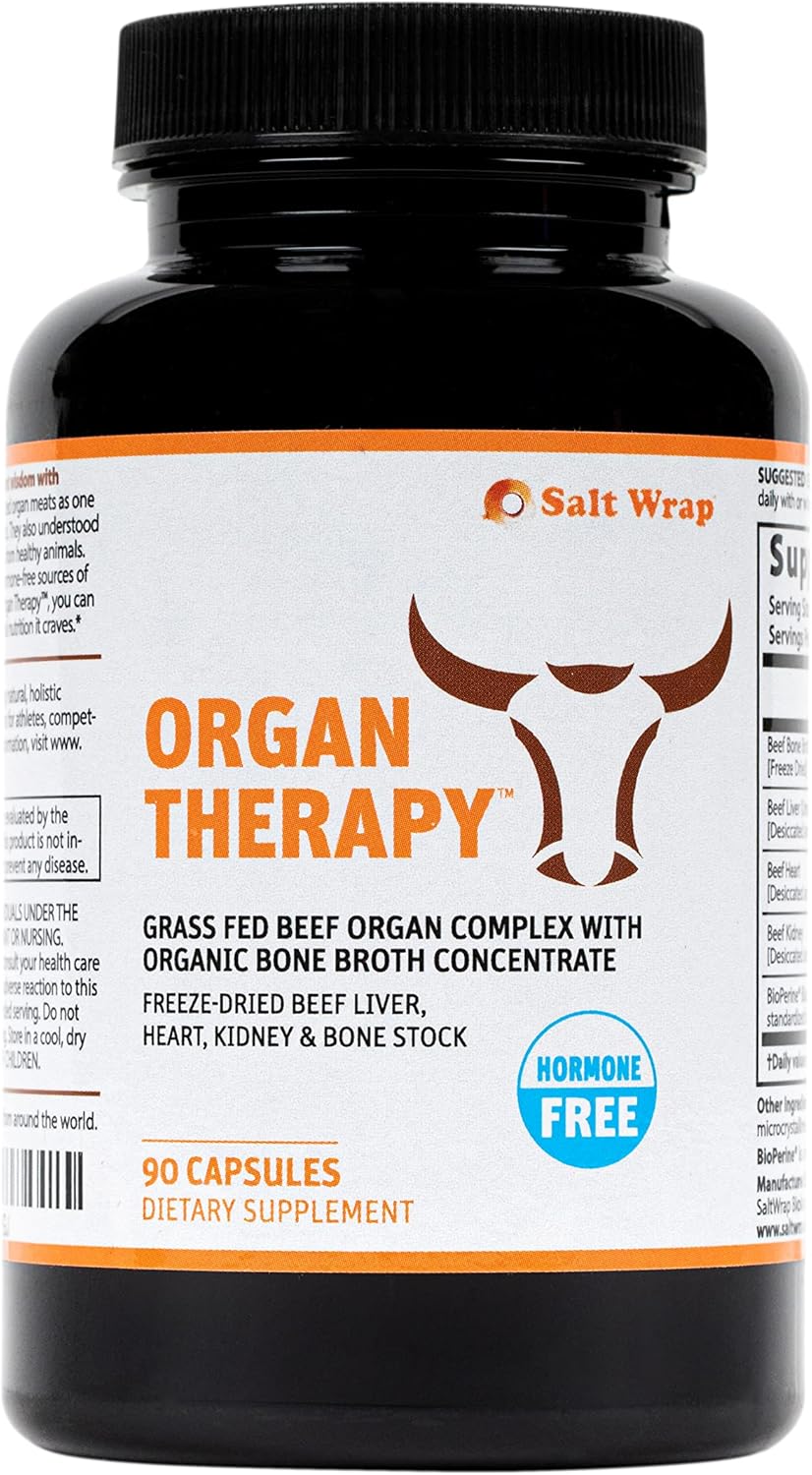 Organic Grass-Fed Beef Organ Meat Complex Supplement with Bone Broth - Liver, Heart, Kidney, Bone Broth Capsules with BioPerine - 90 Capsules