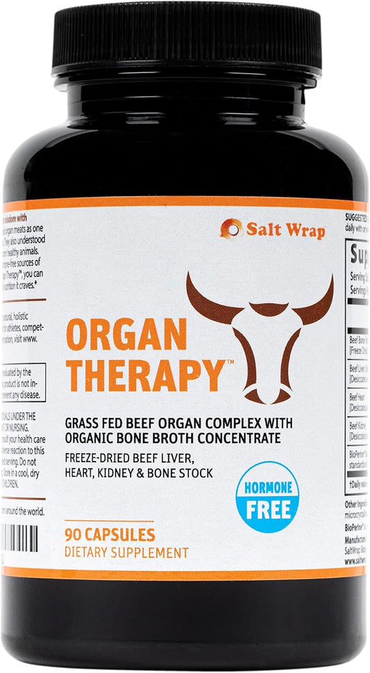 Organic Grass-Fed Beef Organ Meat Complex Supplement with Bone Broth - Liver, Heart, Kidney, Bone Broth Capsules with BioPerine - 90 Capsules