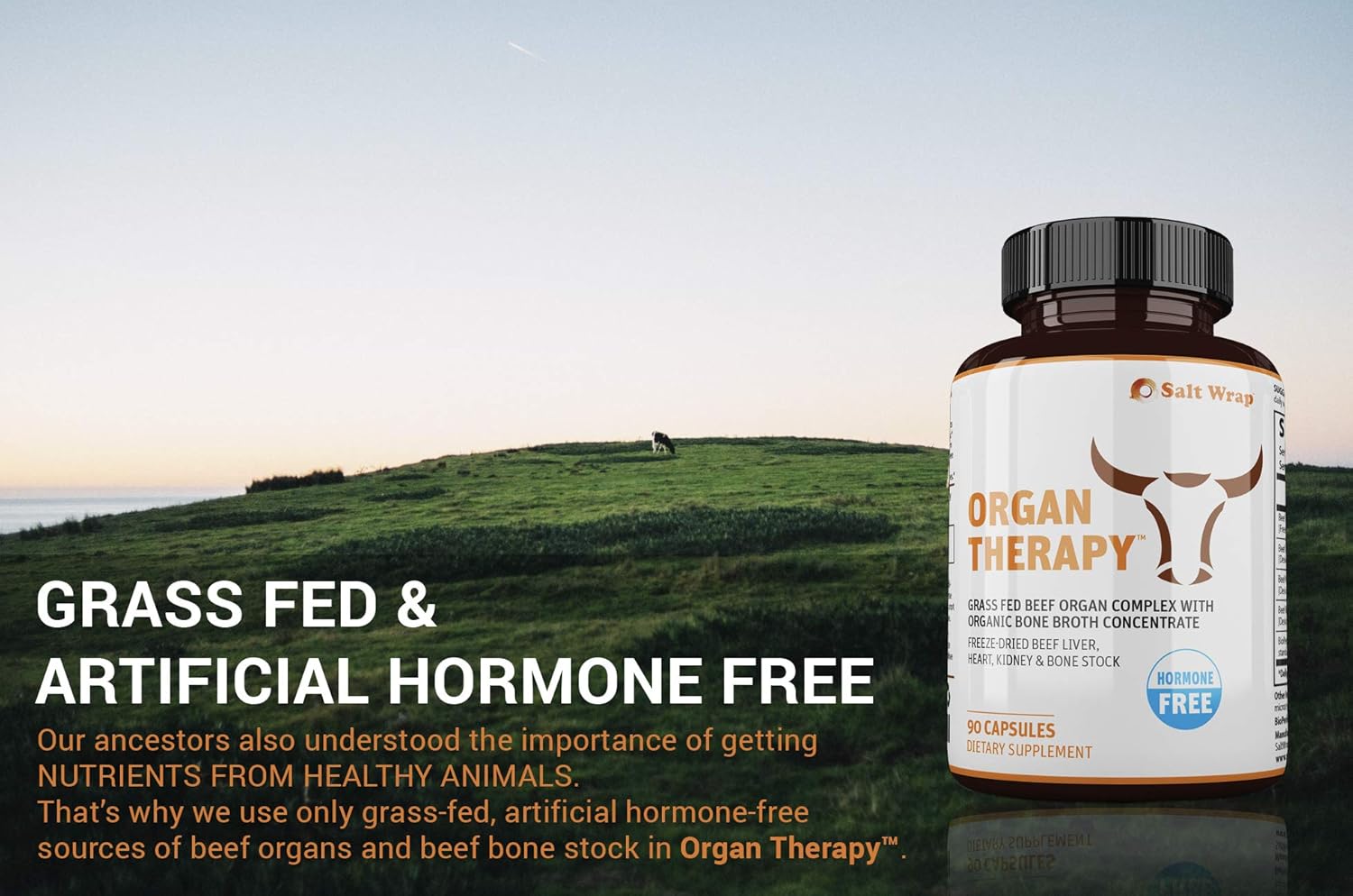 Organic Grass-Fed Beef Organ Meat Complex Supplement with Bone Broth - Liver, Heart, Kidney, Bone Broth Capsules with BioPerine - 90 Capsules