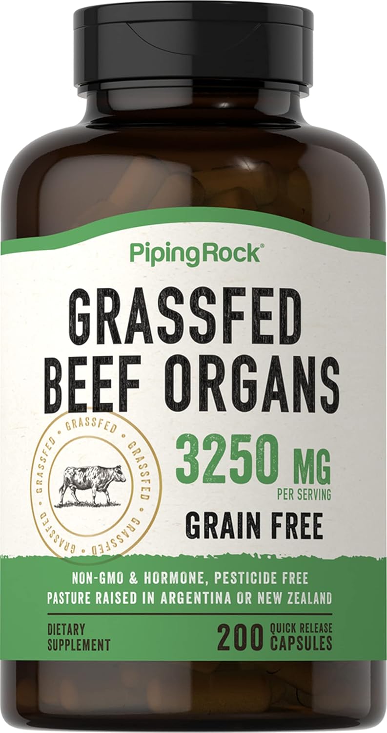 Organic Grass Fed Beef Organs Supplement Capsules | 3250 mg | Liver, Kidney, Pancreas, Heart, Spleen | Non-GMO, Gluten Free
