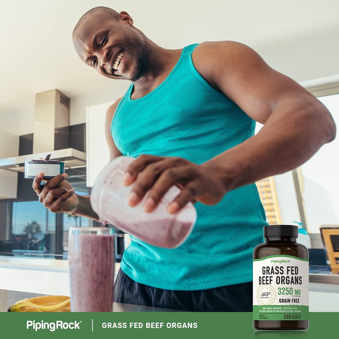 Organic Grass Fed Beef Organs Supplement Capsules | 3250 mg | Liver, Kidney, Pancreas, Heart, Spleen | Non-GMO, Gluten Free