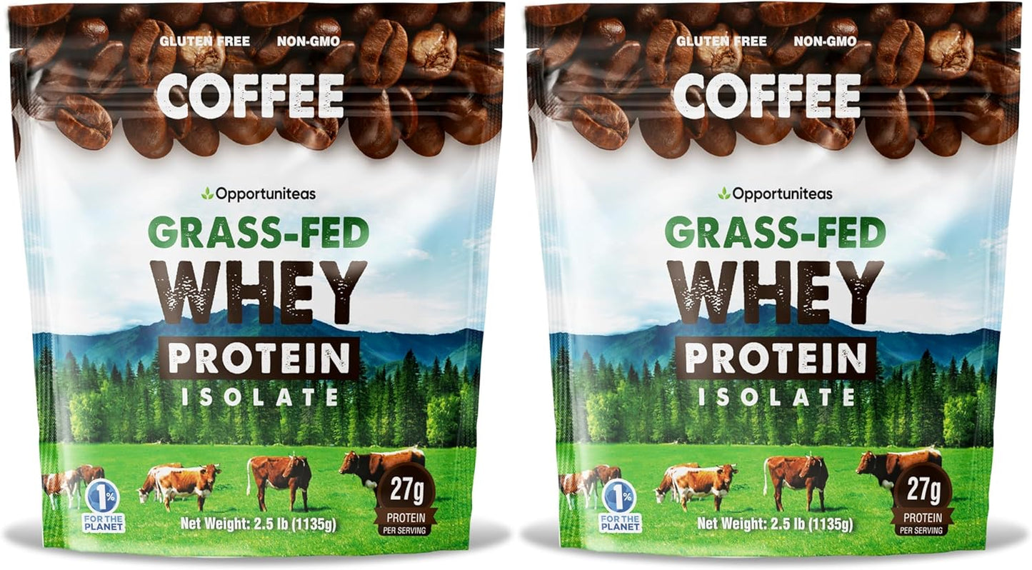 Organic Grass Fed Coffee Whey Protein Isolate Powder - 27g Protein, No Artificial Sweeteners, 60mg Caffeine, Hormone-Free - 5lb