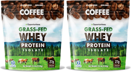 Organic Grass Fed Coffee Whey Protein Isolate Powder - 27g Protein, No Artificial Sweeteners, 60mg Caffeine, Hormone-Free - 5lb
