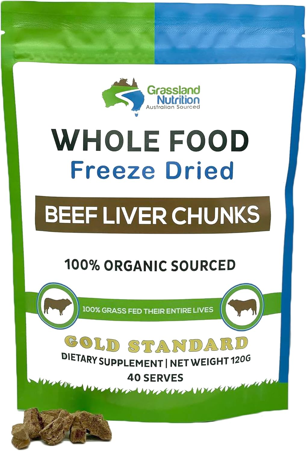 Organic Grassland Nutrition Liver Chunks - High in Iron, Vitamin A & B12 for Energy (120g)