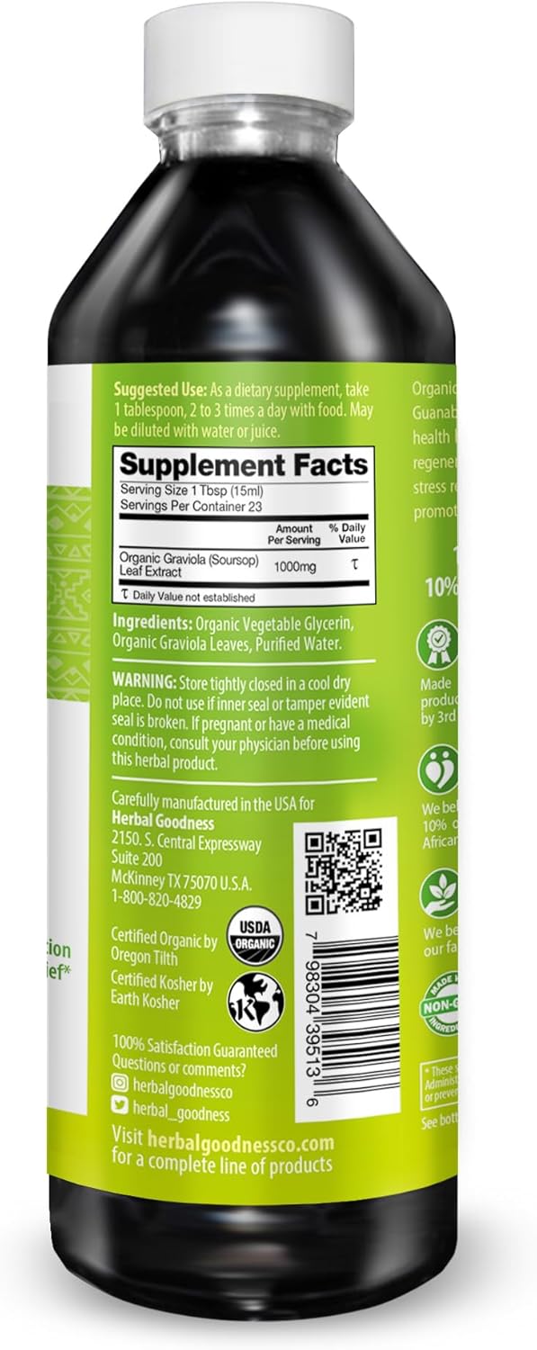 Organic Graviola Leaf Extract 15X Strength - Soursop Liquid Supplement for Cell Support, Stress Relief, and Immune Boost - 12oz x 12 bottles