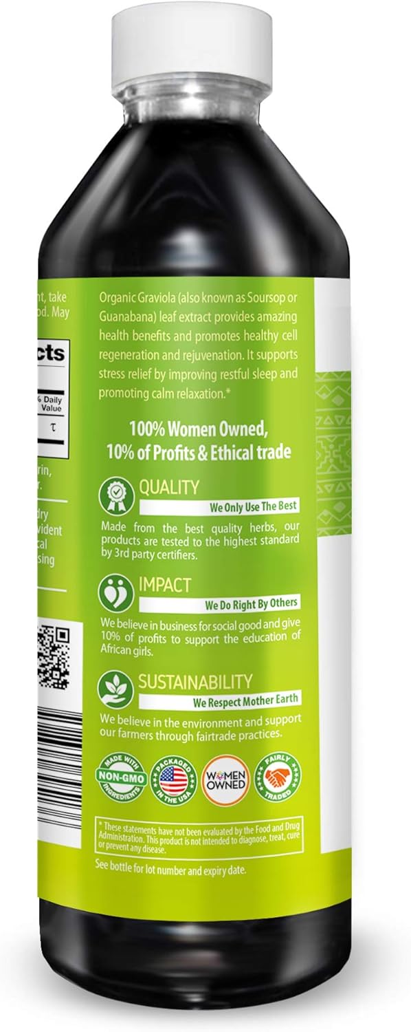 Organic Graviola Leaf Extract 15X Strength - Soursop Liquid Supplement for Cell Support, Stress Relief, and Immune Boost - 12oz x 12 bottles