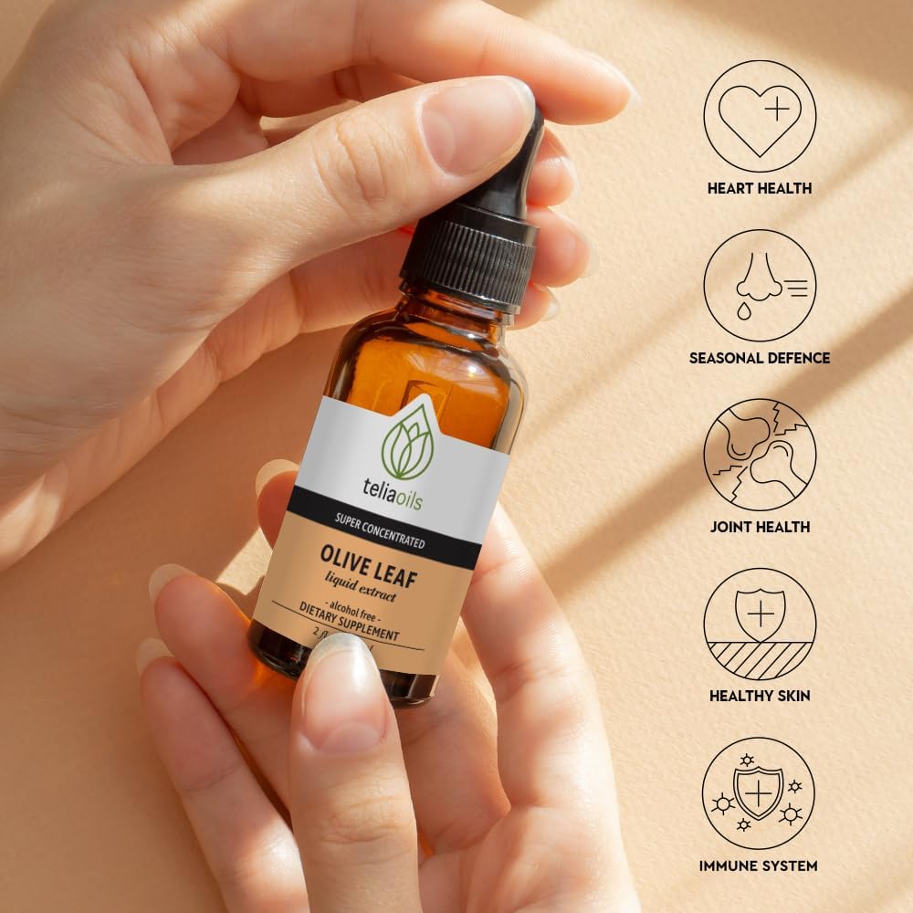 Organic Greek Olive Leaf Glycerin Extract with Antioxidant Oleuropein - Pure, Potent, Non-GMO, Vegan, Gluten-Free - Alcohol-Free - 2 fl oz