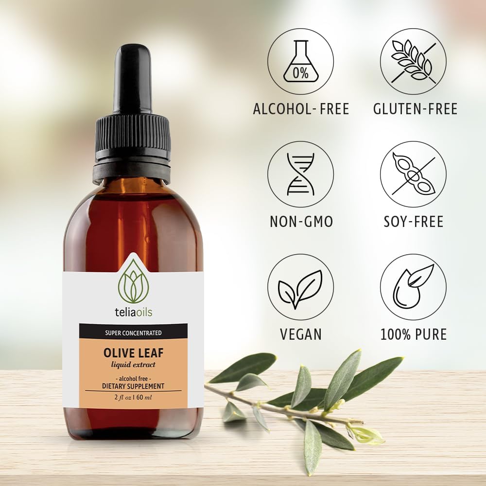 Organic Greek Olive Leaf Glycerin Extract with Antioxidant Oleuropein - Pure, Potent, Non-GMO, Vegan, Gluten-Free - Alcohol-Free - 2 fl oz