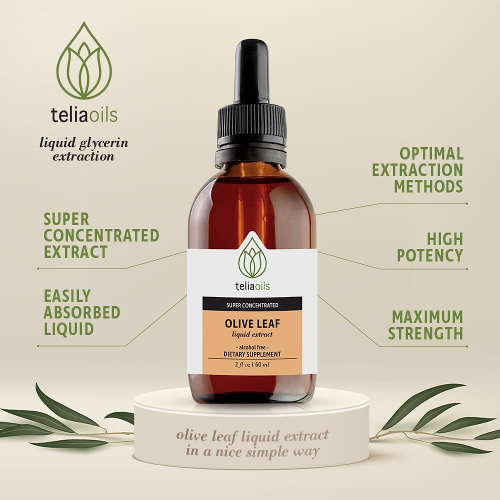 Organic Greek Olive Leaf Glycerin Extract with Antioxidant Oleuropein - Pure, Potent, Non-GMO, Vegan, Gluten-Free - Alcohol-Free - 2 fl oz