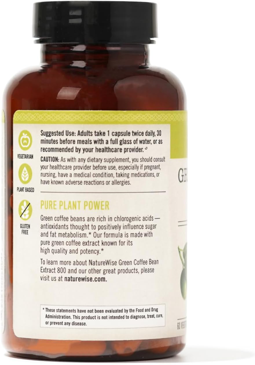 Organic Green Coffee Bean Extract 800mg - 50% Chlorogenic Acids - Weight Support, Energy Boost, Antioxidant - Vegan, Non-GMO - 60 Capsules