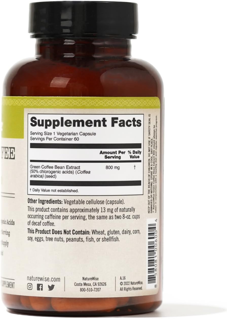 Organic Green Coffee Bean Extract 800mg - 50% Chlorogenic Acids - Weight Support, Energy Boost, Antioxidant - Vegan, Non-GMO - 60 Capsules