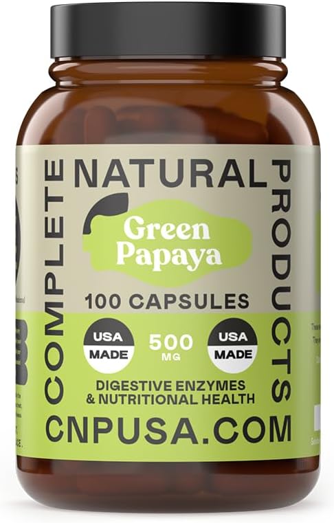Organic Green Papaya Enzyme Capsules - 500mg 100 Pills - Digestive Super Fruit Supplement