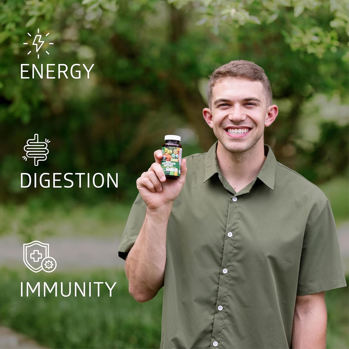 Organic Green Superfood & Fruit/Veggie Supplement - 2-Pack with 28 Powerful Ingredients for Energy, Immunity, Digestion - Made in USA - 120 Ct.