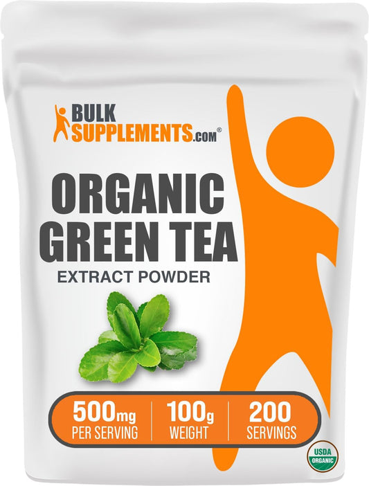 Organic Green Tea Extract Powder - Herbal Supplement, Vegan & Gluten Free, 500mg per Serving, 100g (3.5 oz) - Bulk Size