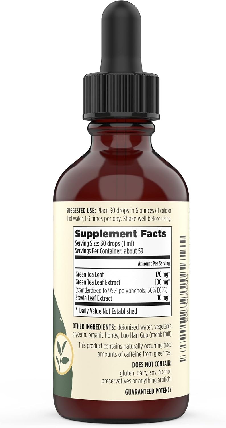 Organic Green Tea Liquid Extract Drops for Immune Support - Antioxidants & Polyphenols Supplement - Gentle Energy Boost - Non-GMO, Alcohol & Gluten Free