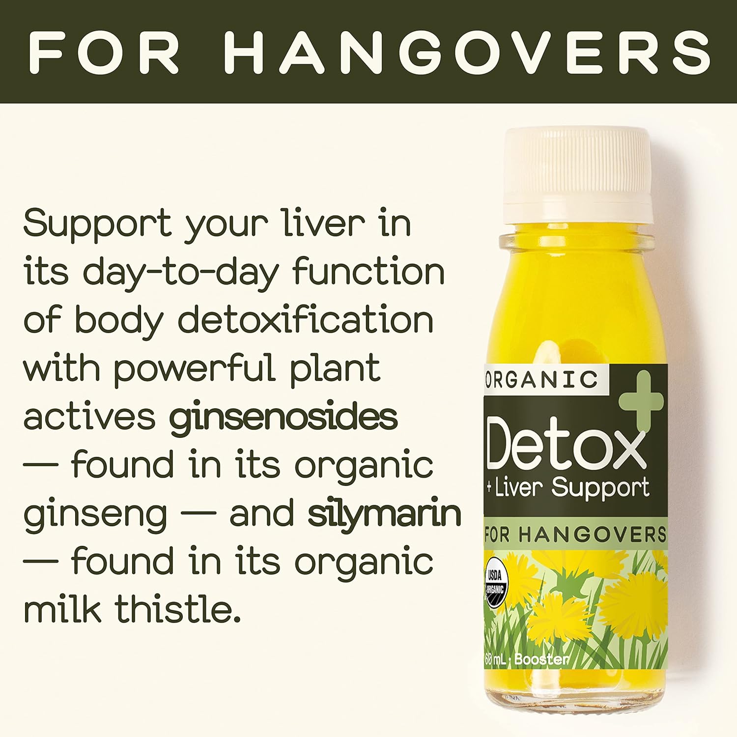 Organic Greenhouse Juice Detox Shots for Immunity, Liver Health, and Inflammation with Ginseng, Milk Thistle, Dandelion - Vegan, Gluten-Free (24 Oz, 12-Pack)