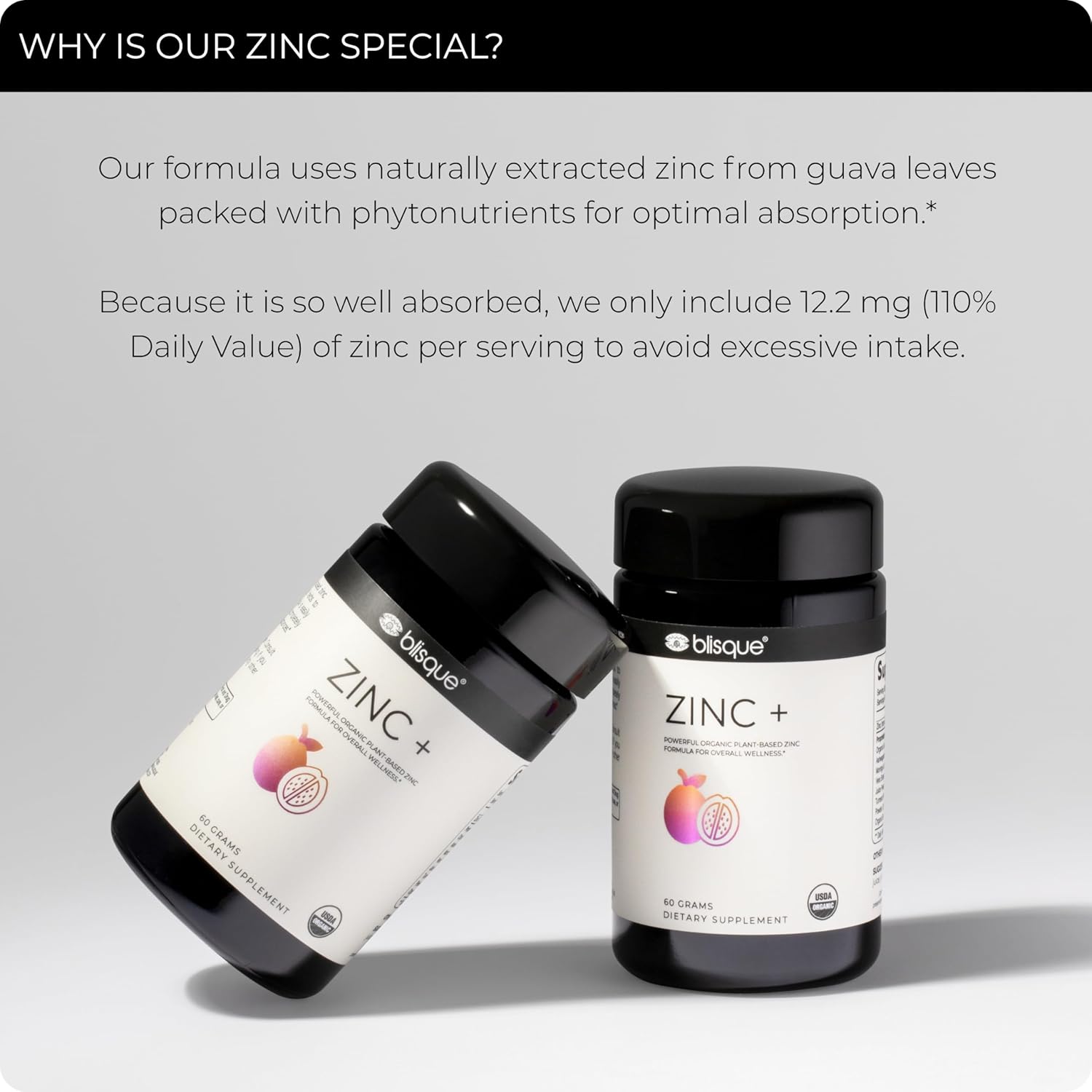 Organic Guava Leaf Zinc Supplement with Ashwagandha, Aloe Vera, Ginger, and Turmeric for Immune Support - 60g Powder (Vegan)