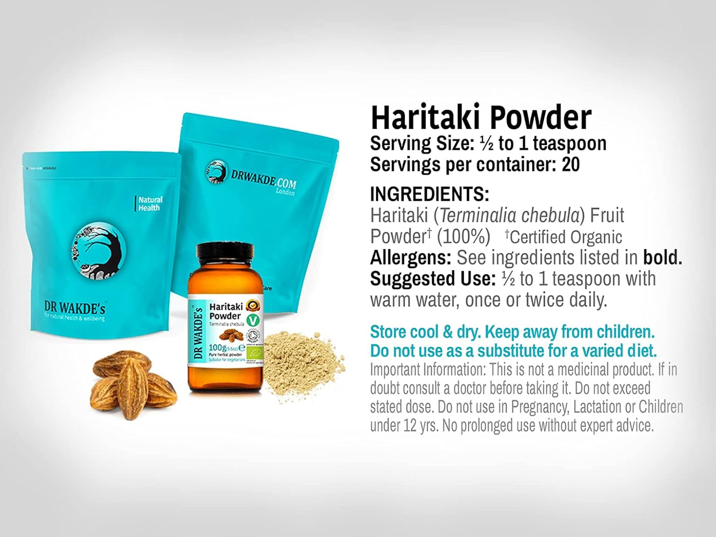 Organic Haritaki Powder - 100g | Pure & Raw Ayurvedic Herb | Vegan | Dr Wakde's London