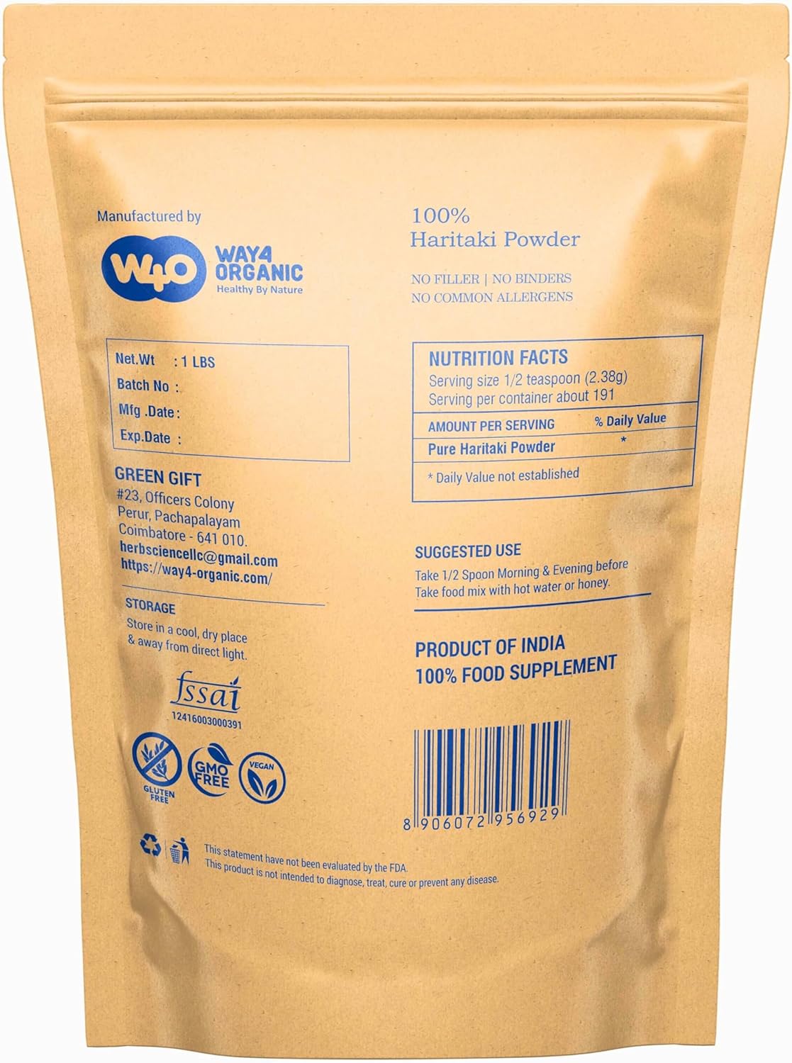 Organic Haritaki Powder and Capsules by WAY 4 Organic (W4O)