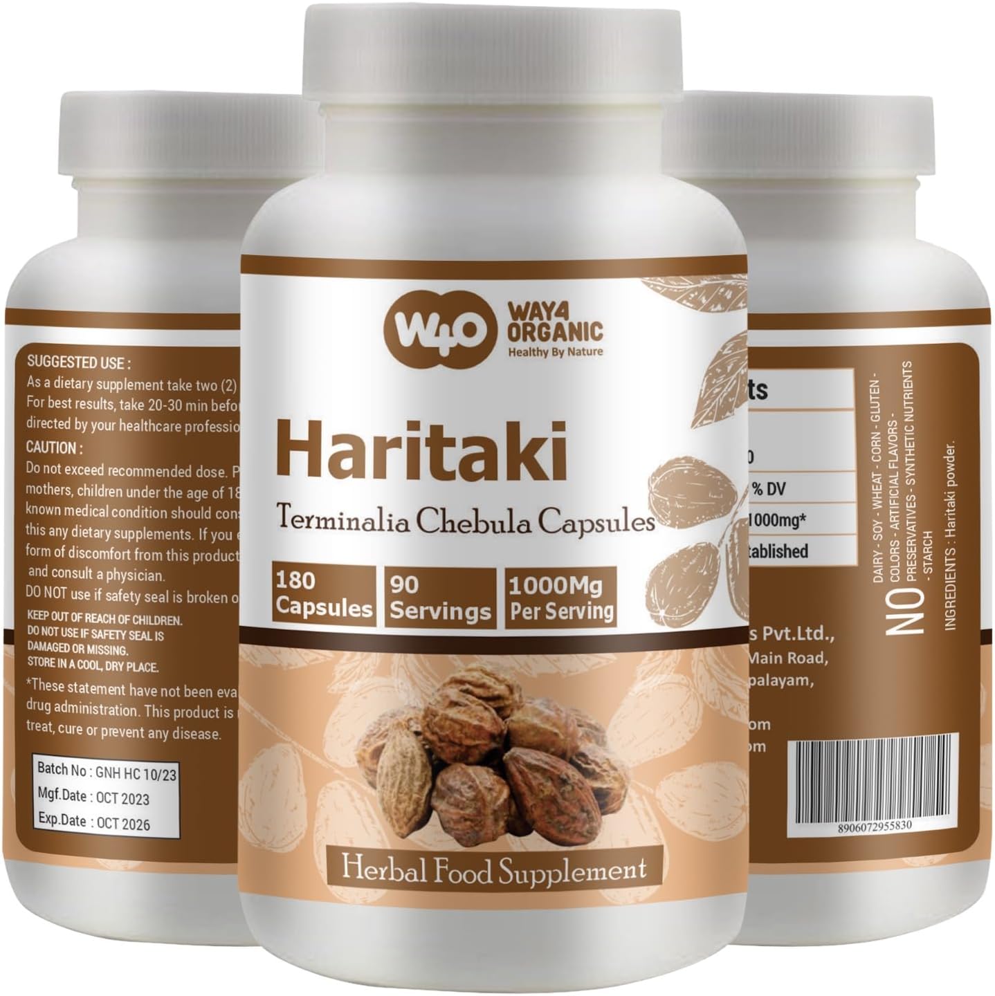 Organic Haritaki Powder and Capsules by WAY 4 Organic (W4O)