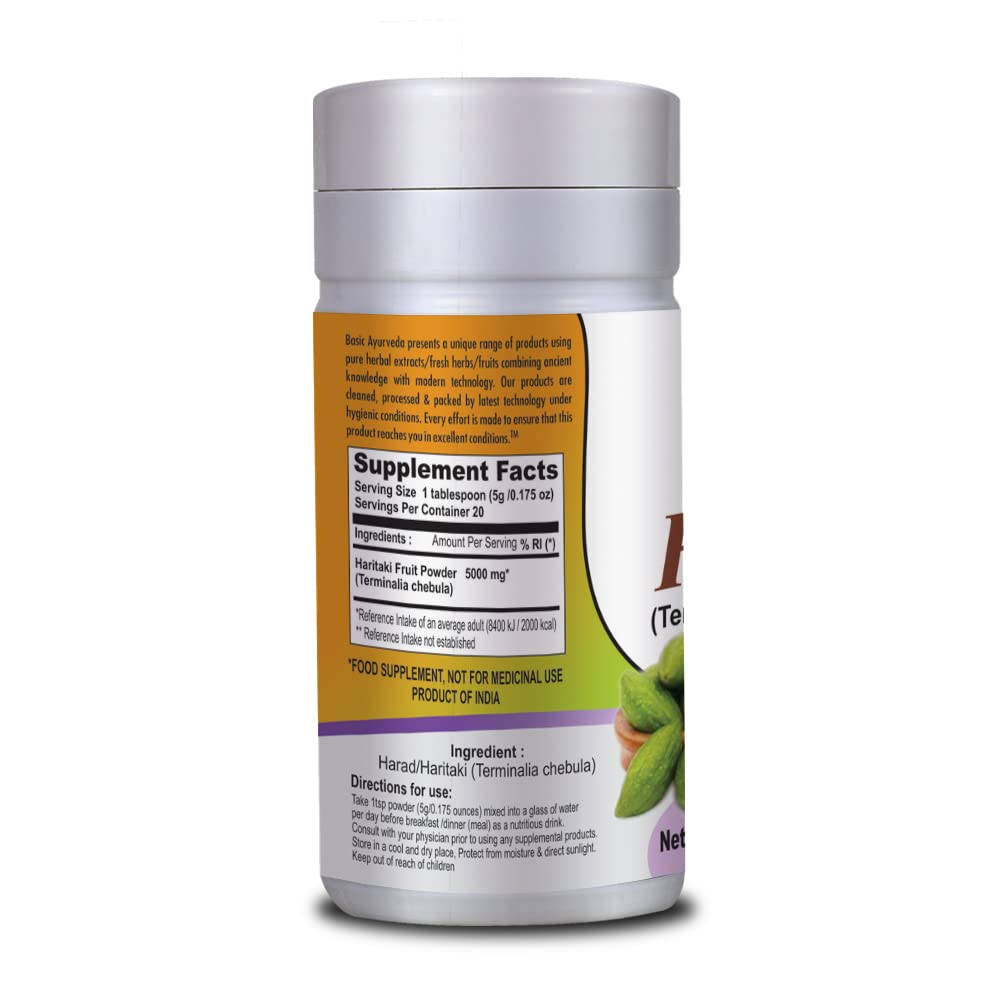 Organic Haritaki Powder for Healthy Digestion - 3.53 Oz (100g) - Natural Ayurvedic Terminalia Chebula Supplement