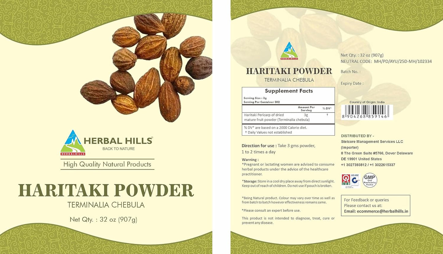 Organic Haritaki Powder Terminalia Chebula Inknut - 2lb/32oz - Single Pack by HERBAL HILLS