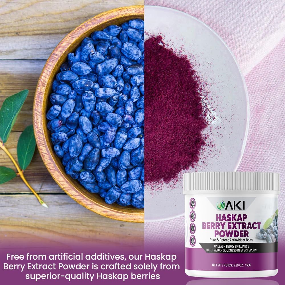 Organic Haskap Berry Extract Powder - High in Antioxidants & Vitamin-C - Quality Dried Berries - No Artificial Flavors - Boosts Energy - 5.30Oz/150g