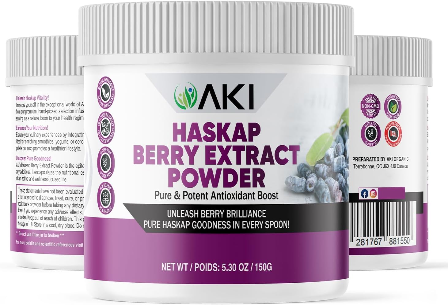 Organic Haskap Berry Extract Powder - High in Antioxidants & Vitamin-C - Quality Dried Berries - No Artificial Flavors - Boosts Energy - 5.30Oz/150g