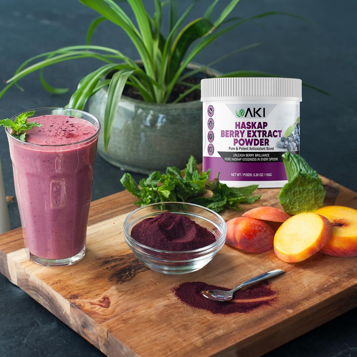 Organic Haskap Berry Extract Powder - High in Antioxidants & Vitamin-C - Quality Dried Berries - No Artificial Flavors - Boosts Energy - 5.30Oz/150g