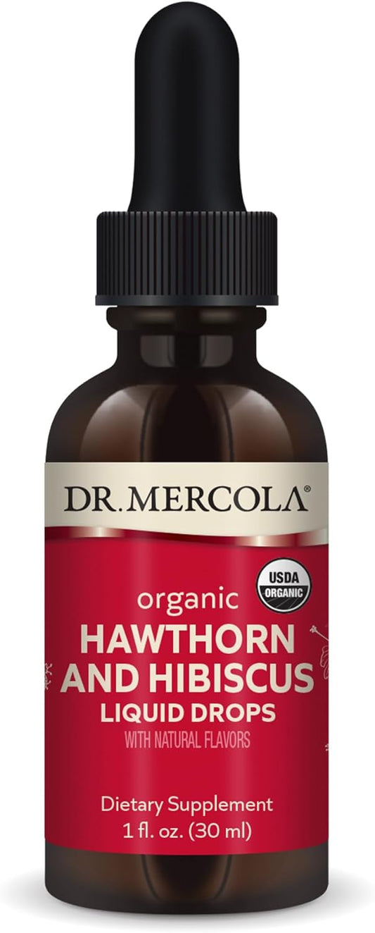 Organic Hawthorn and Hibiscus Liquid Drops Dietary Supplements by Dr. Mercola - 30 Servings, Non GMO, Gluten Free, USDA Organic