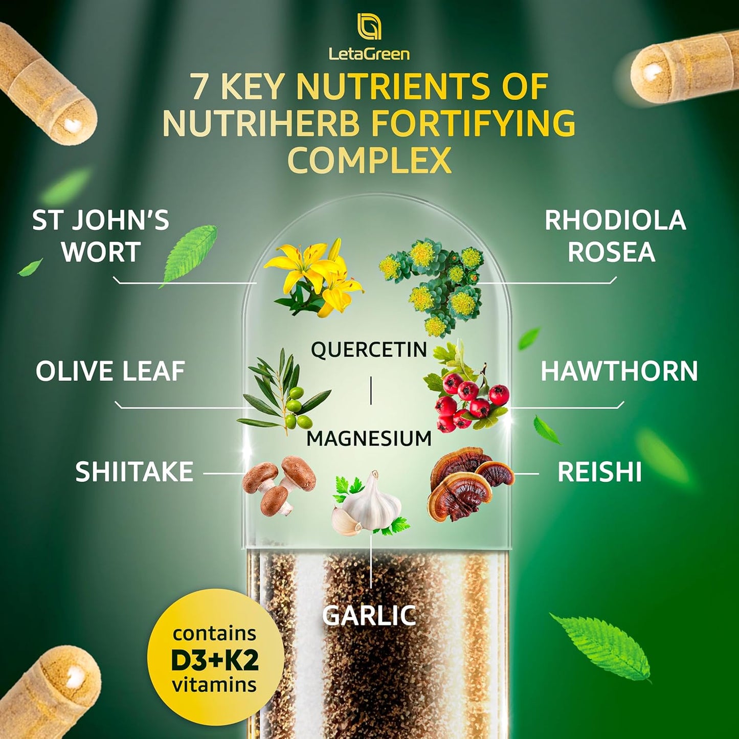 Organic Hawthorn Berry Capsules with St Johns Wort, Rhodiola Rosea, and Vitamin C - Immune Support Supplement with Shiitake, Reishi Mushroom, and Quercetin