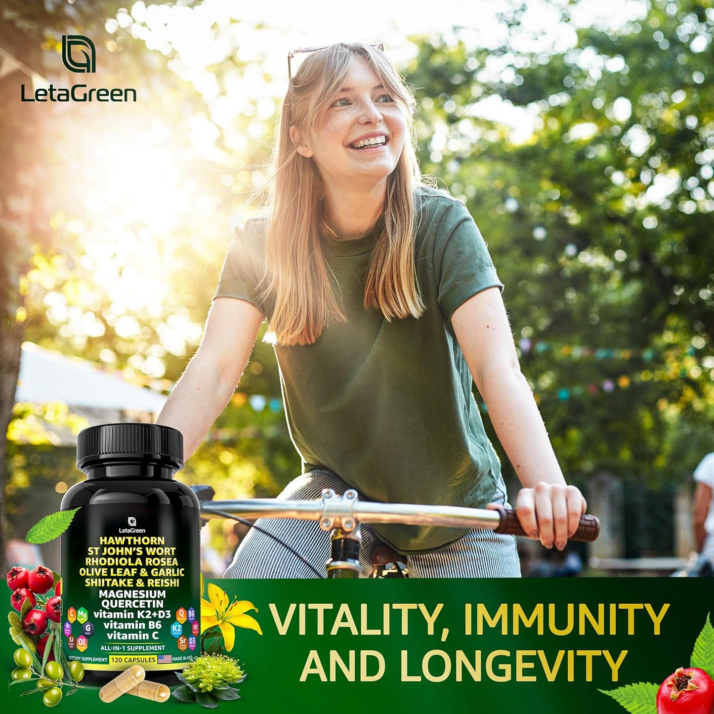 Organic Hawthorn Berry Capsules with St Johns Wort, Rhodiola Rosea, and Vitamin C - Immune Support Supplement with Shiitake, Reishi Mushroom, and Quercetin