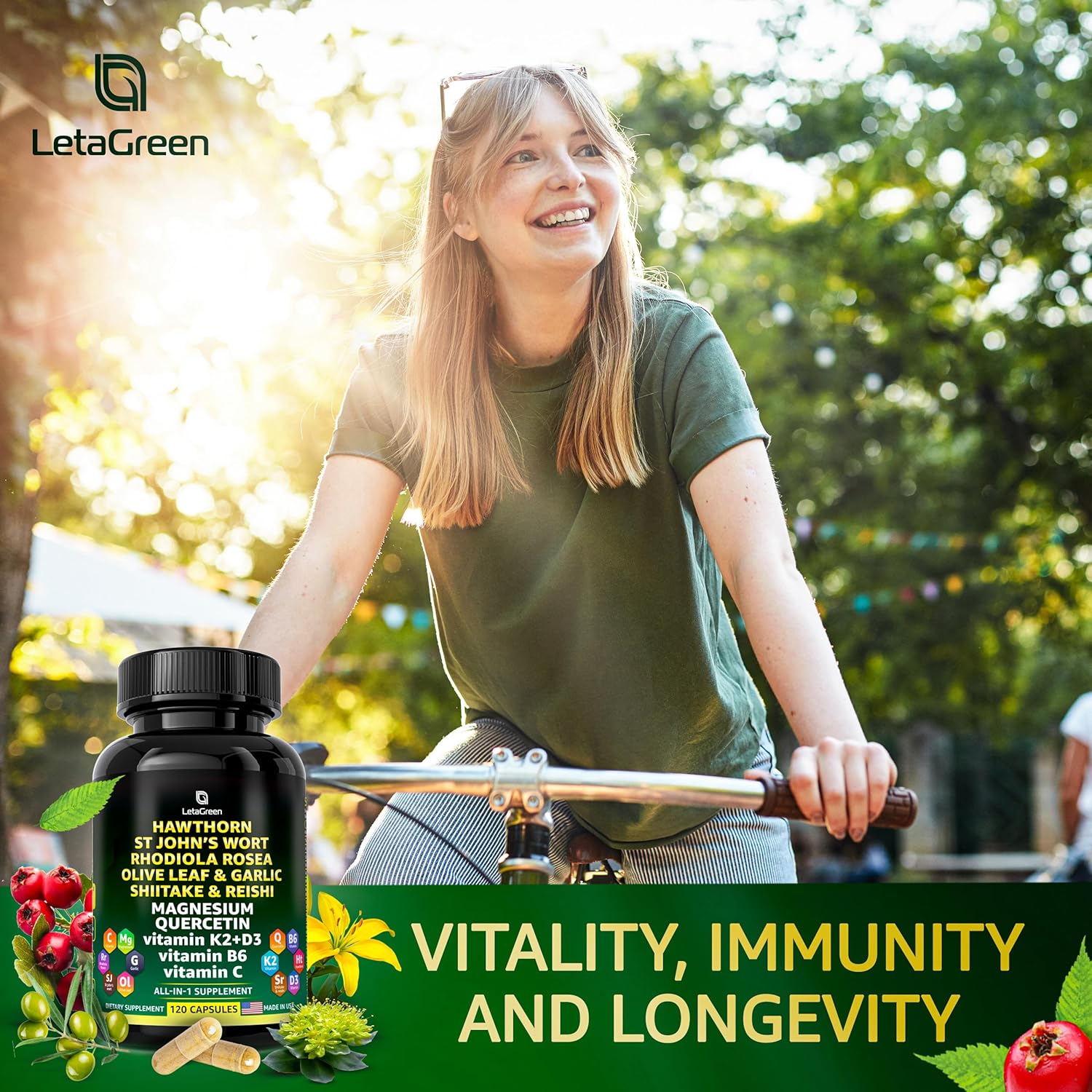 Organic Hawthorn Berry Capsules with St Johns Wort, Rhodiola Rosea, and Vitamin C - Immune Support Supplement with Shiitake, Reishi Mushroom, and Quercetin