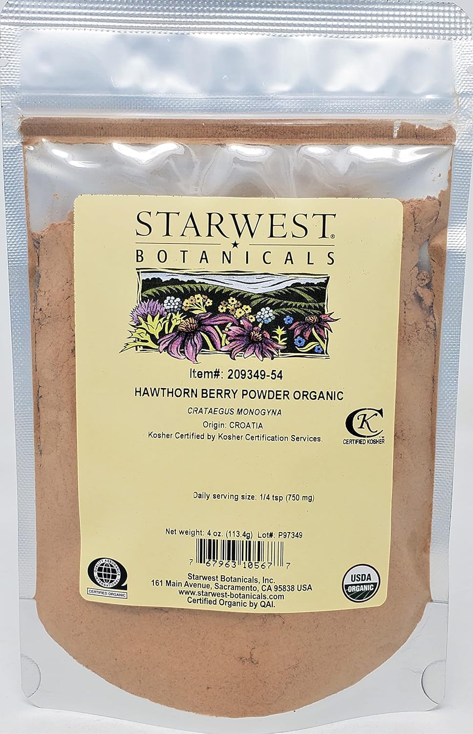Organic Hawthorn Berry Powder - 4 Ounces, Starwest Botanicals