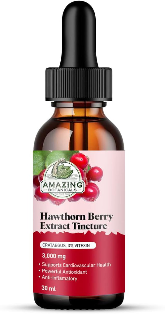 Organic Hawthorn Berry Tincture - High Strength Immune Support Supplement (3,000mg) - 30ml Bottle