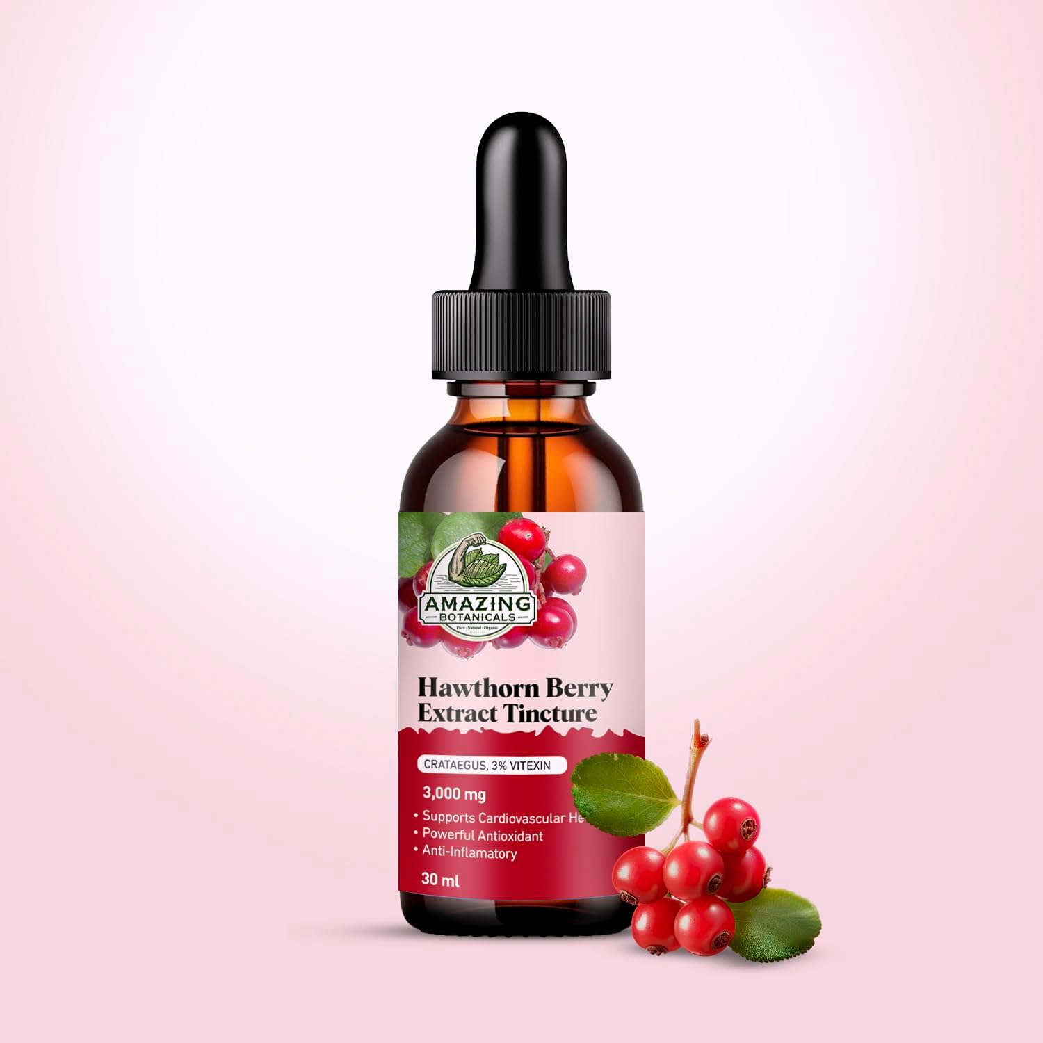 Organic Hawthorn Berry Tincture - High Strength Immune Support Supplement (3,000mg) - 30ml Bottle