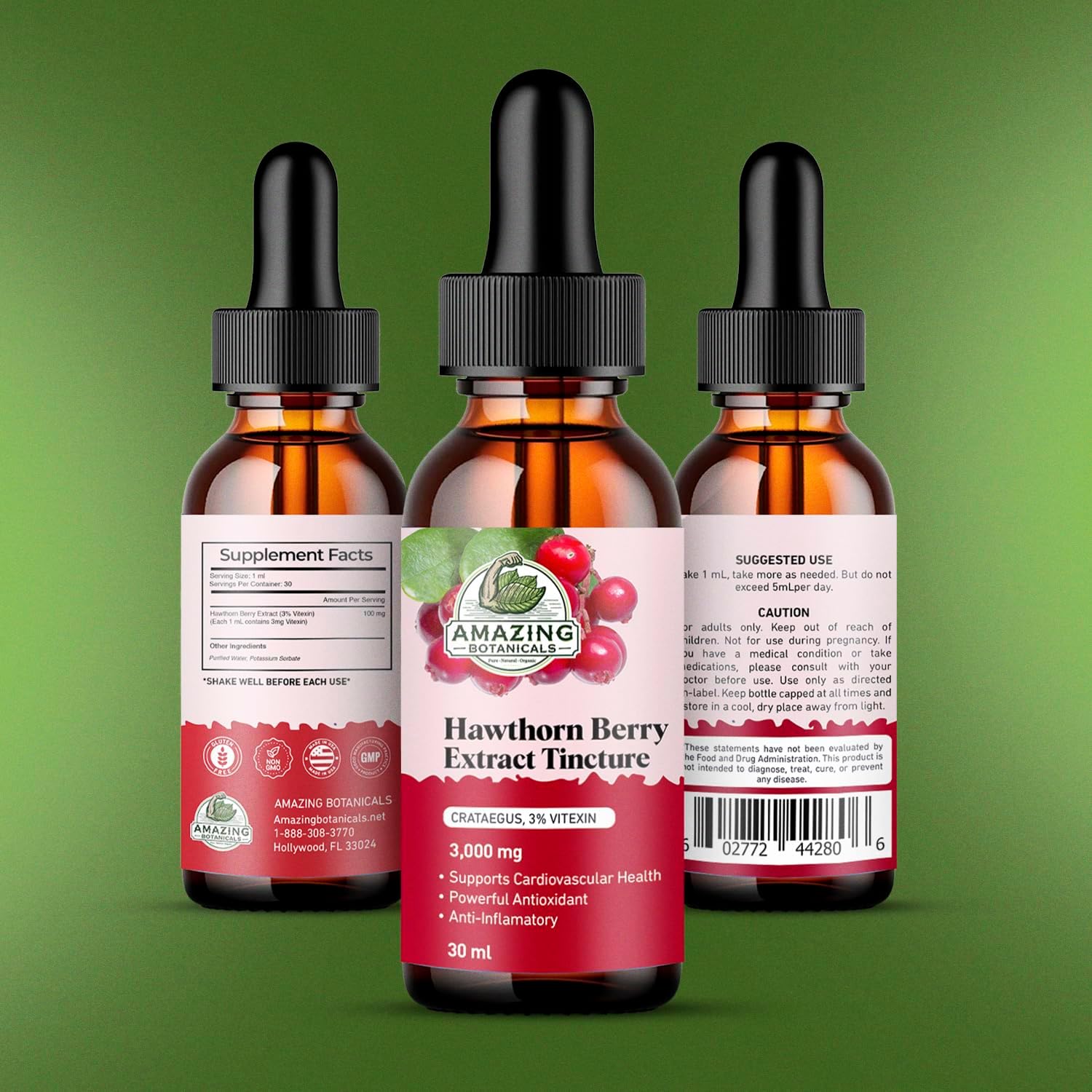 Organic Hawthorn Berry Tincture - High Strength Immune Support Supplement (3,000mg) - 30ml Bottle