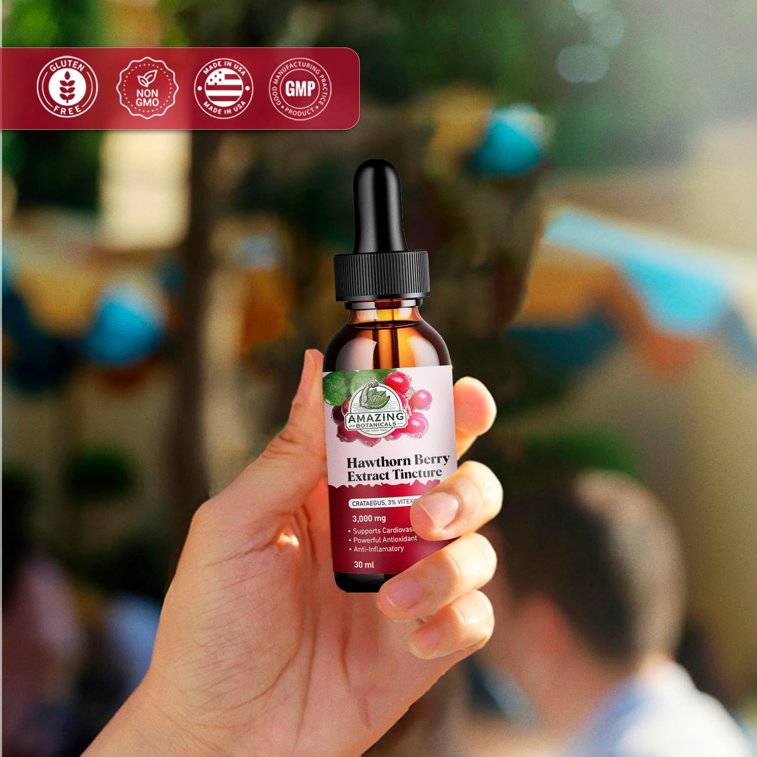 Organic Hawthorn Berry Tincture - High Strength Immune Support Supplement (3,000mg) - 30ml Bottle