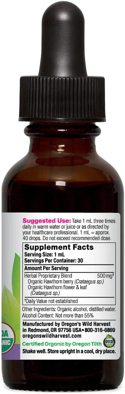 Organic Hawthorn Extract - Oregon's Wild Harvest, 1:2 Concentration, 1 fl oz