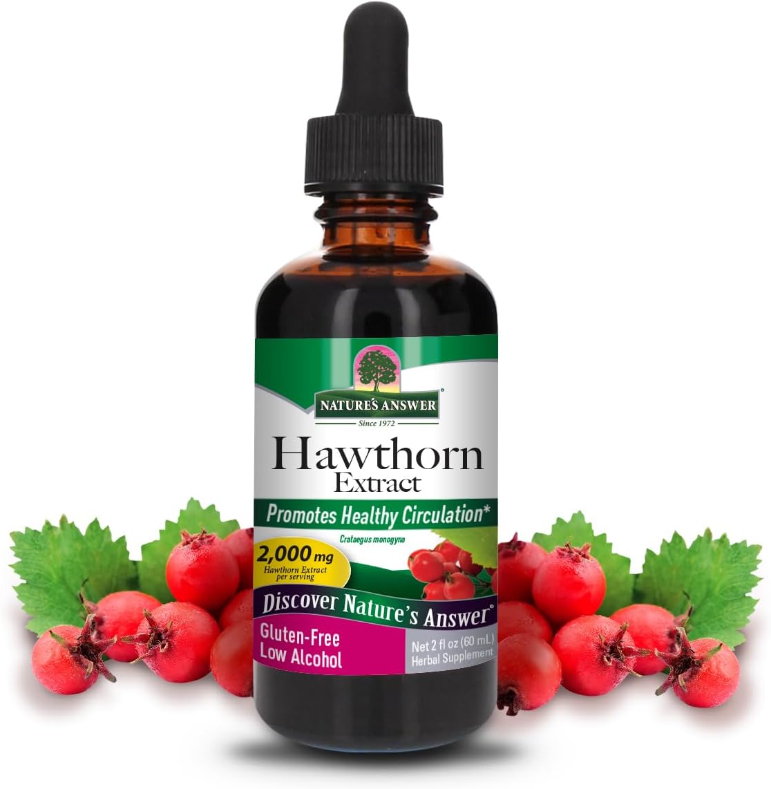 Organic Hawthorn Extract 2 Oz - Low Alcohol, Gluten Free & Kosher - Heart Support - Ideal for Hawthorn Berry Tea - From Nature's Answer