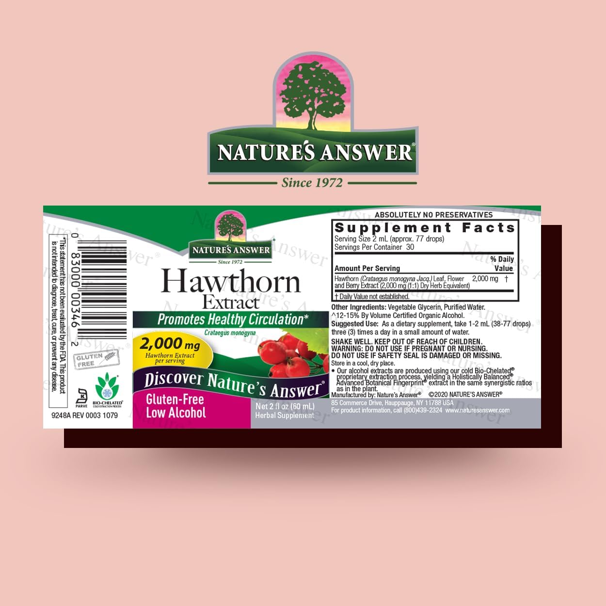 Organic Hawthorn Extract 2 Oz - Low Alcohol, Gluten Free & Kosher - Heart Support - Ideal for Hawthorn Berry Tea - From Nature's Answer