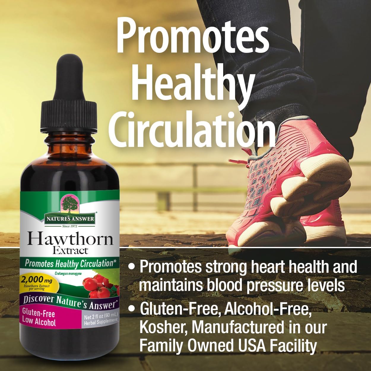 Organic Hawthorn Extract 2 Oz - Low Alcohol, Gluten Free & Kosher - Heart Support - Ideal for Hawthorn Berry Tea - From Nature's Answer