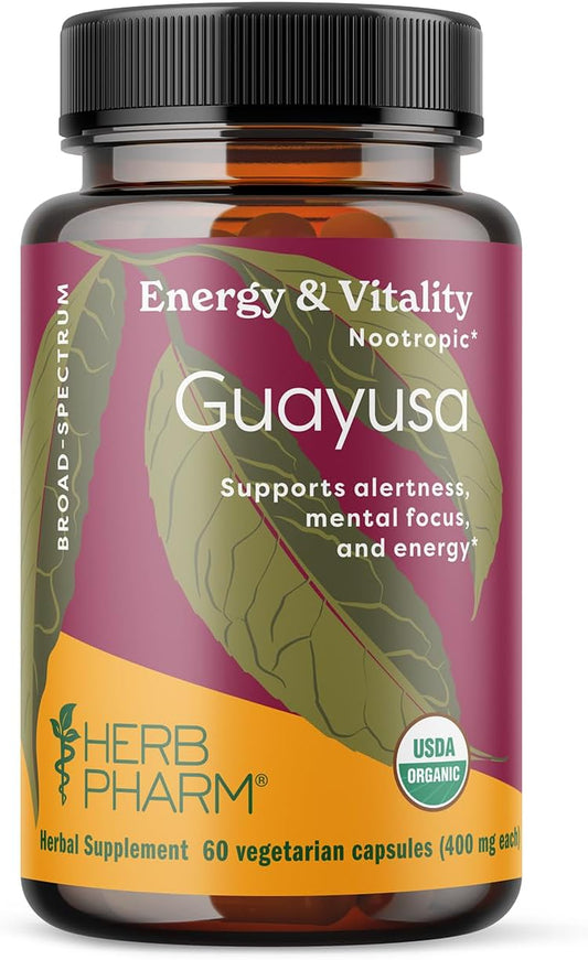 Organic Herb Pharm Guayusa Extract Capsules: Vegan Nootropic Brain Supplement for Energy & Focus, Antioxidant Support, Fast-Absorbing, 60 Ct - 30 Day Supply
