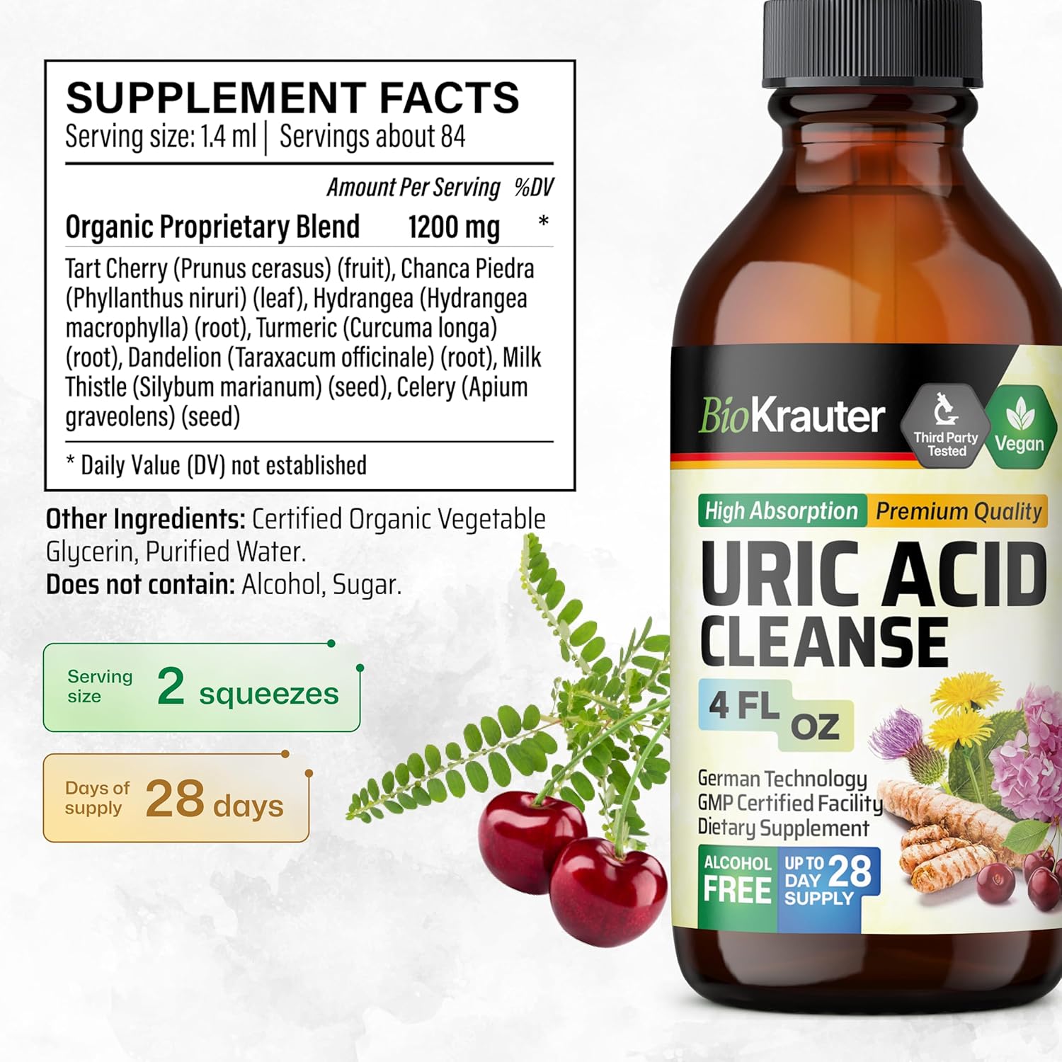 Organic Herbal Adrenal and Uric Acid Support Tinctures - 4 Fl. Oz. Each