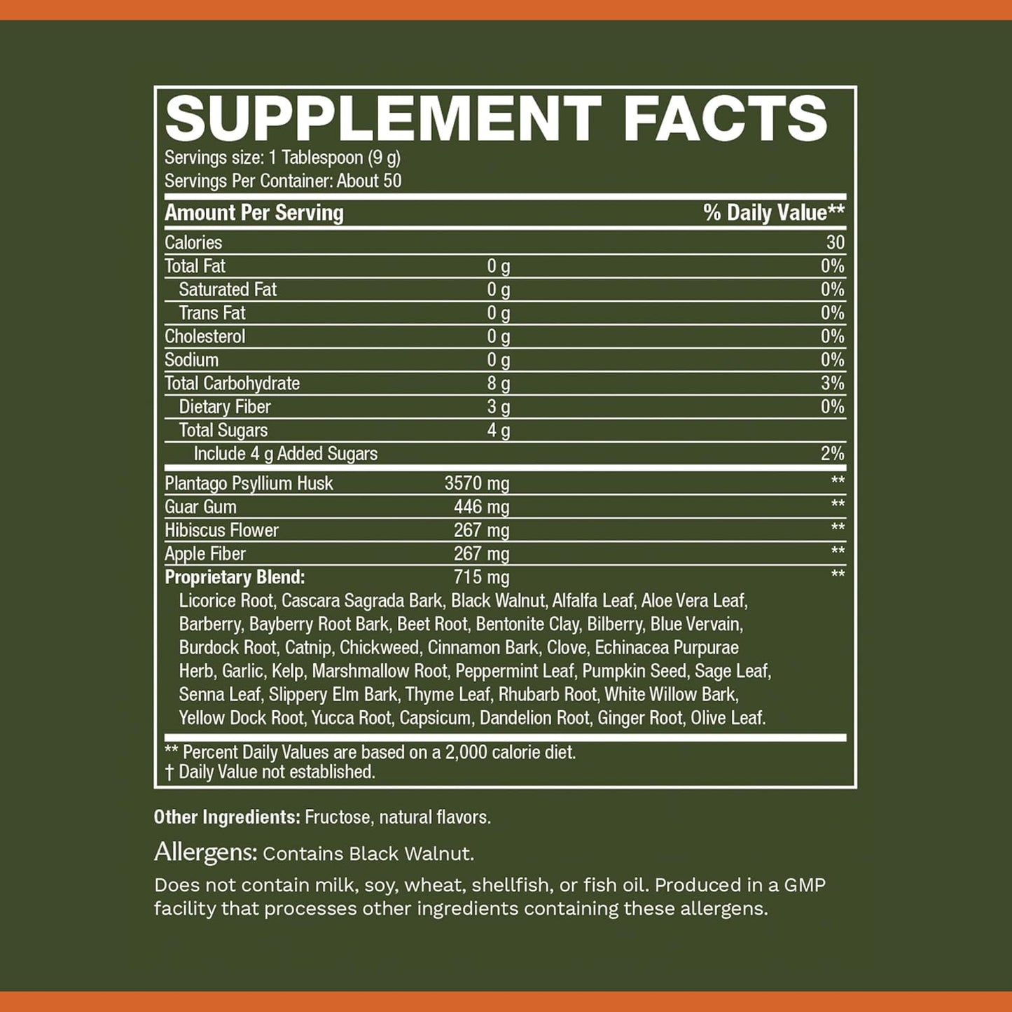 Organic Herbal Fiber Gut Health Drink with Apple Fiber - Non-GMO, Soy & Gluten-Free - 455g (50 Servings)