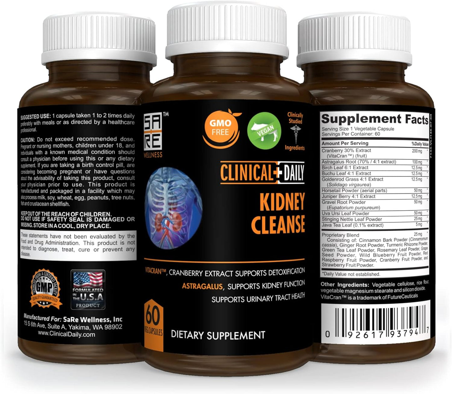Organic Herbal Kidney Cleanse Detox Supplement with Cranberry, Astragalus, Uva Ursi - 60 Vegan Capsules for Bladder Health in Women & Men