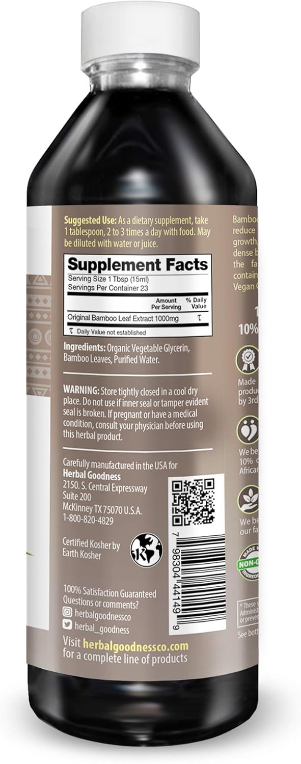 Organic Herbal Papaya Bamboo Silica Liquid Supplement - 12oz with Hair, Skin, Nails Vitamins for Bone and Joint Support