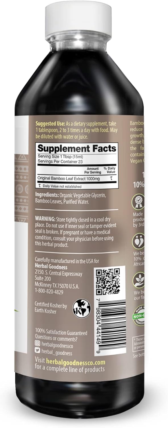 Organic Herbal Papaya Bamboo Silica Liquid Supplement - 12oz with Hair, Skin, Nails Vitamins for Bone and Joint Support