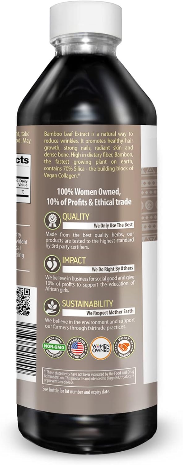 Organic Herbal Papaya Bamboo Silica Liquid Supplement - 12oz with Hair, Skin, Nails Vitamins for Bone and Joint Support