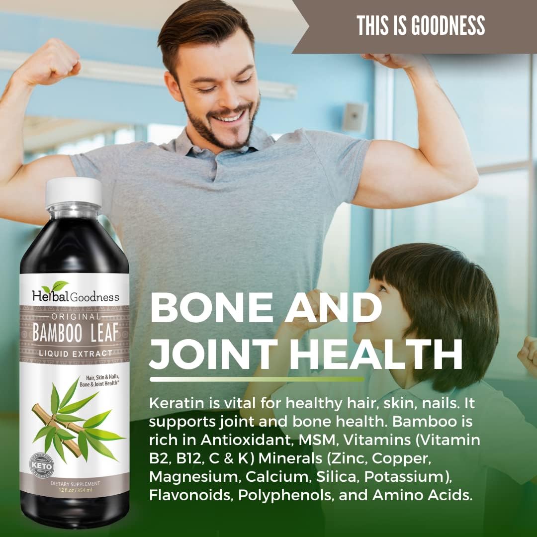 Organic Herbal Papaya Bamboo Silica Liquid Supplement - 12oz with Hair, Skin, Nails Vitamins for Bone and Joint Support